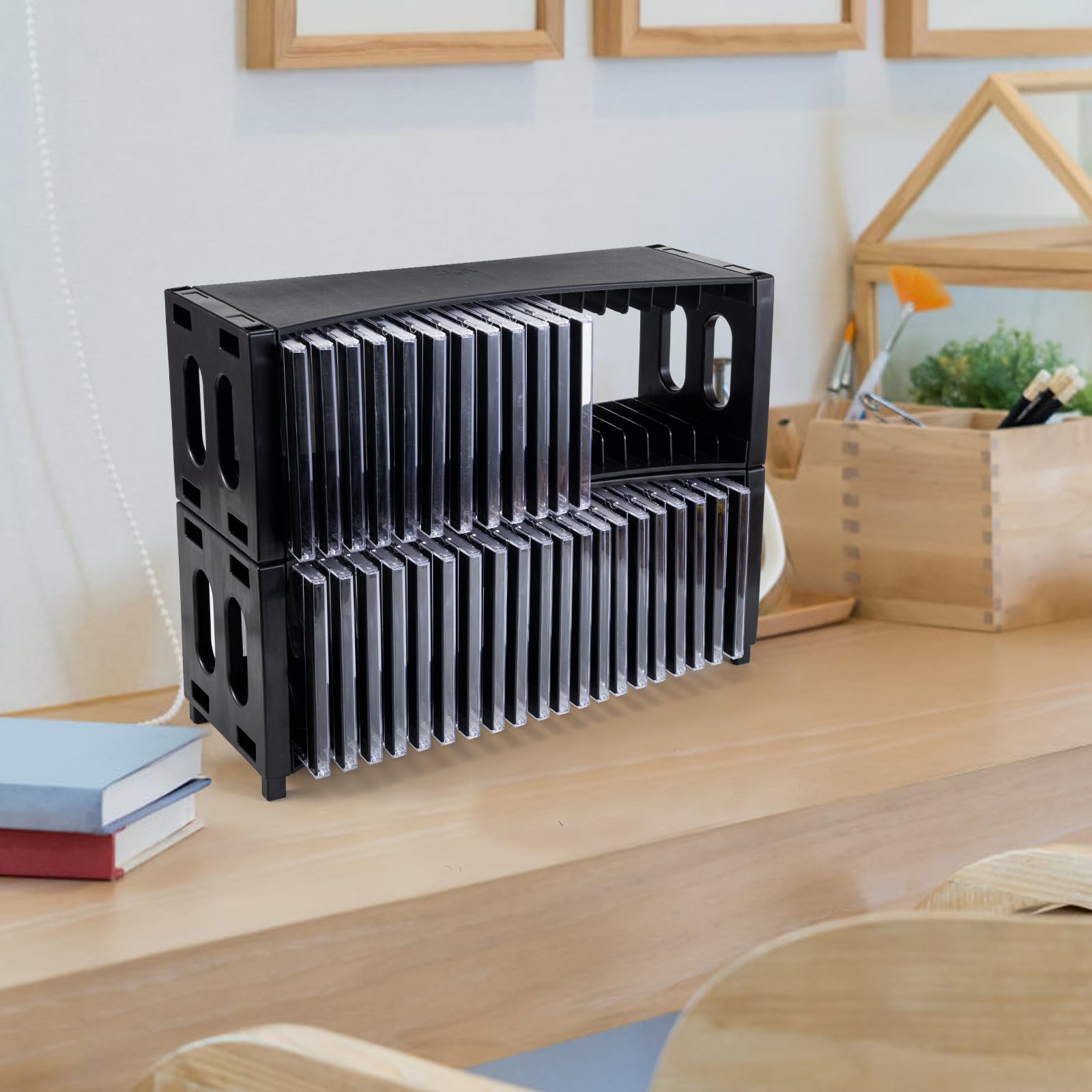 G1950 CDラック❗️ Amazon.com: alavisxf xx CD Storage Rack, Stackable ABS 2 Pack | CD